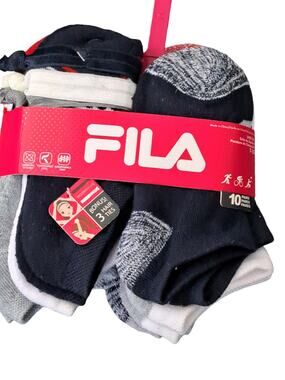 NWT Fila 10 Pairs Comfort Knit Soft Socks Bonus 3 Hair Ties Girls 7 to 10 Shoe